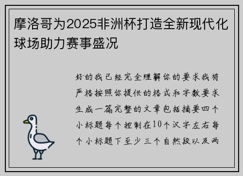 摩洛哥为2025非洲杯打造全新现代化球场助力赛事盛况